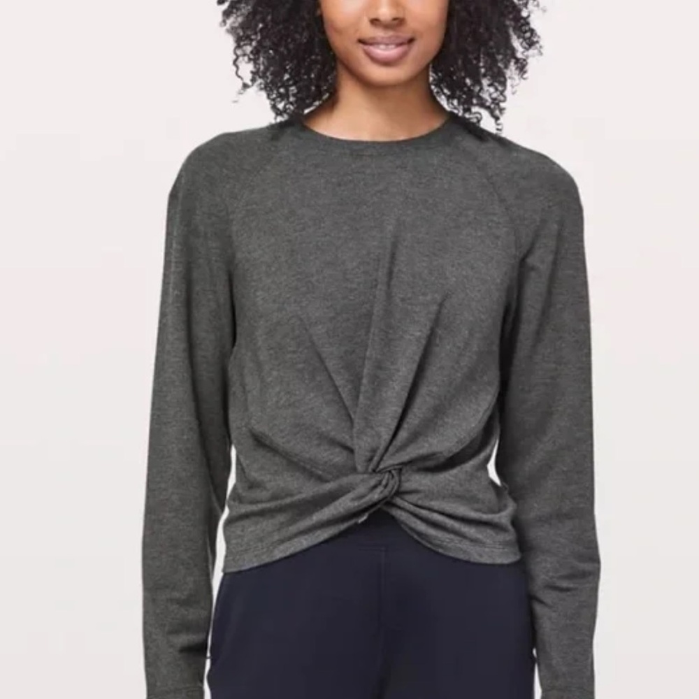 Lululemon heather gray crewneck tie front long sleeve